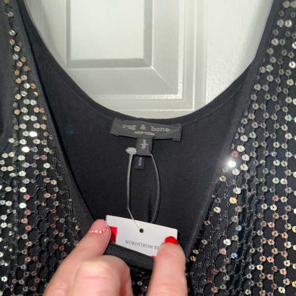 NWT Rag & Bone Marcie Black Silk Sequin Mesh Overlay Long Maxi Dress Small $550 - Picture 2 of 5